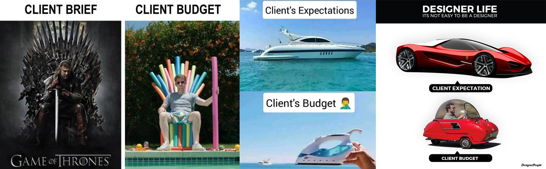 Memes showing a discrepancy between client expectations and budget is a common issue